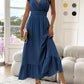 🎉2026 Summer Hot Sale 70% OFF💃Women's Plain V-Neck Ruffled Waist-Defining Shirred V Neck Maxi Dress