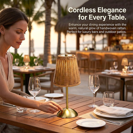 🌟🕯️ Cordless Boho Rattan Table Lamp – LED Bedside Lamp with Rechargeable Battery, Natural Rattan Shade, Creates Cozy Atmosphere Anywhere. A Must-Have for Boho Home Decor! 🎋💡