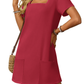 💕Last Day Promotion 49% OFF👗Women's Casual Square Neck Pocket Short Sleeve Dress with Pockets