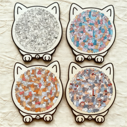 🔥2026 Hot Sale 50% OFF✨⚡ 50K+ SOLD! 🎁🧩135-Piece Morandi-Colored Cat Shaped Wooden Jigsaw Puzzle