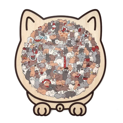 🔥2026 Hot Sale 50% OFF✨⚡ 50K+ SOLD! 🎁🧩135-Piece Morandi-Colored Cat Shaped Wooden Jigsaw Puzzle