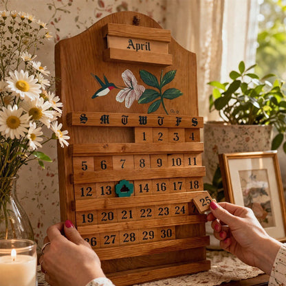 🎊⏳LAST DAY SALE Only￡19.99！📢 Special Blowout 🔥Wooden Perpetual Calendar – Elegant Desktop Decor🌸