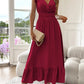 🎉2026 Summer Hot Sale 70% OFF💃Women's Plain V-Neck Ruffled Waist-Defining Shirred V Neck Maxi Dress