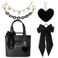 🐆👜 4-Piece Leopard Print Set – Fashion Bag + Acrylic Chain Strap + Pom Pom Charm + Bow Decoration. Mix & Match Your Own Style! 💼❤️✨