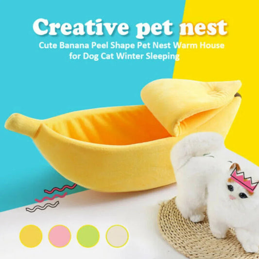 🍌🐱 Creative Banana Shape Bed For Cats & Dogs – Plush Semi-Enclosed Cave, Soft Sponge Padding, Cozy Private Retreat For Kittens, Cats & Small Pets. Available In 4 Sizes! 💤✨🛏️