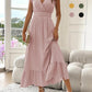 🎉2026 Summer Hot Sale 70% OFF💃Women's Plain V-Neck Ruffled Waist-Defining Shirred V Neck Maxi Dress