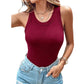 This Week's Special Price🍃Round Neck Built-in Bra Ribbed Tank Top Fit Casual Comfortable💥