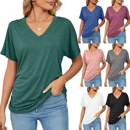 💕Hot Sale 49% OFF🌷V-Neck Solid Color Loose Ladies Tops