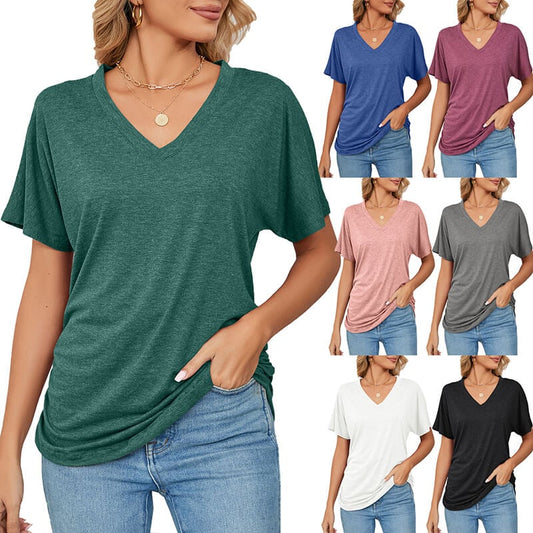 💕Hot Sale 49% OFF🌷V-Neck Solid Color Loose Ladies Tops