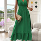 🎉2026 Summer Hot Sale 70% OFF💃Women's Plain V-Neck Ruffled Waist-Defining Shirred V Neck Maxi Dress