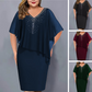 🌸2026 Summer Hot Sale Only ￡17.99！💐Rhinestone V-Neck Cape Dress with Chiffon Overlay