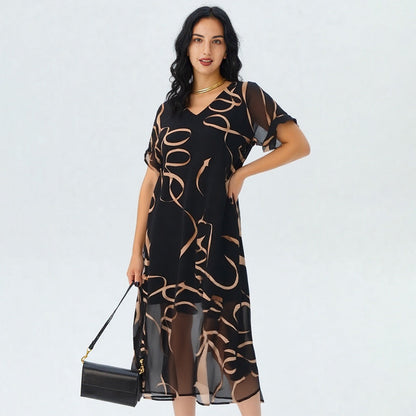 🔥Last Day Special Sale 72% OFF!!💝✨Flowy V-Neck Printed Long Dress, Lightweight, Comfy,Breathable, Wrinkle-Resistant,Flattering For All Body Types.👗