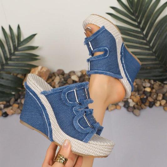 👡New arrival 60% OFF!!🥰Women's Casual Denim Platform Slide Sandals