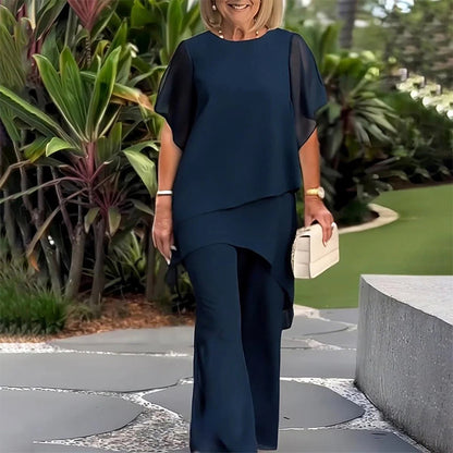 🔥Hot Sale🔥Chic-Lucky Irregular Hem Top & Wide Leg Pants Set – Soft, Wrinkle-Resistant & Machine Washable Two-Piece Outfit for All-Day Comfort & Effortless Style
