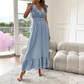 🎉2026 Summer Hot Sale 70% OFF💃Women's Plain V-Neck Ruffled Waist-Defining Shirred V Neck Maxi Dress