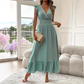 🎉2026 Summer Hot Sale 70% OFF💃Women's Plain V-Neck Ruffled Waist-Defining Shirred V Neck Maxi Dress
