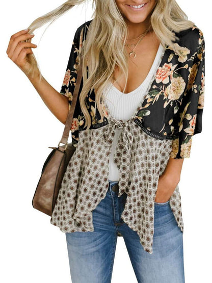 🔥Summer Hot Sale-57% Off!!✨Women's Floral Kimono Ruffle Sleeve Tie Cardigans Flowy Boho Loose Cover Ups