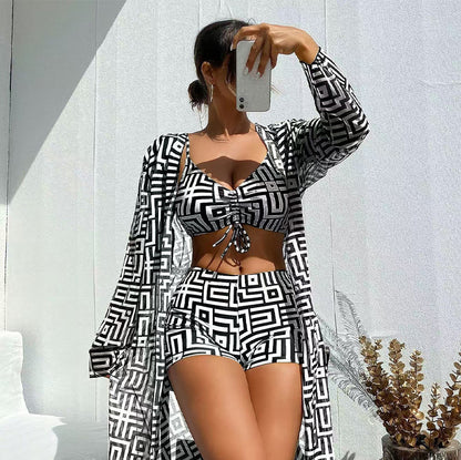 📢📢50% OFF !! ⏰Women's 3-Piece Geometric Print Swimwear Set
