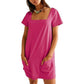 💖 Chilling & Strolling – Women's Square Neck Pocket Dress, Short Sleeve Casual Wear, Comfy Fit for Home