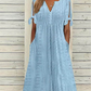 👗New arrival 50% OFF! ☀️Women's Elegant V-Neck Hollow-Out Solid Dress，Hollow-Out Details, Solid Color