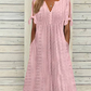 👗New arrival 50% OFF! ☀️Women's Elegant V-Neck Hollow-Out Solid Dress，Hollow-Out Details, Solid Color