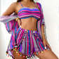 🌟👙 Women's Striped Spaghetti Bikini – 4-Piece Set with Sarong, Headband & Bag. Adjustable Triangle Top, Cheeky Bottoms. Sexy & Cute – Turn Heads by the Pool! 🔥💃🩱