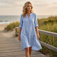 ⏳LAST DAY SALE 44% OFF !!📢Women's Casual V-Neck Button Down Tunic Dress，Loose Fit, Breathable Cotton