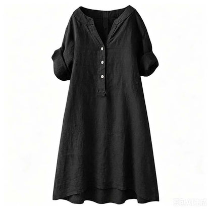 ⏳LAST DAY SALE 44% OFF !!📢Women's Casual V-Neck Button Down Tunic Dress，Loose Fit, Breathable Cotton