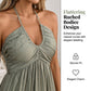 🌸 Halter Neck Ruched Mini Dress – Tiered A-Line, Summer-Ready. 40% OFF + Free Shipping!