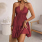 🌸 Halter Neck Ruched Mini Dress – Tiered A-Line, Summer-Ready. 40% OFF + Free Shipping!