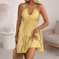 🌸 Halter Neck Ruched Mini Dress – Tiered A-Line, Summer-Ready. 40% OFF + Free Shipping!