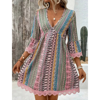 🔥2026 Hot Sale 56% OFF✨⚡ 50K+ SOLD! 🎁 Taster Pack Women's Bohemian Print V-Neck Mini Dress