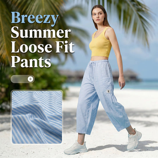 🌸👖 Summer Loose Fit Gingham Pants for Women – Breathable Cotton, Elastic Waist, Casual Wide Leg. Perfect for Beach, Picnic or Daily Street Style! ☀️🌿