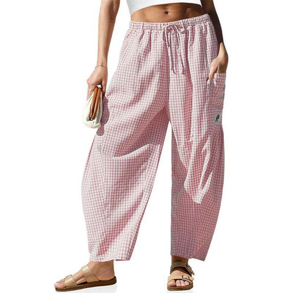 🌸👖 Summer Loose Fit Gingham Pants for Women – Breathable Cotton, Elastic Waist, Casual Wide Leg. Perfect for Beach, Picnic or Daily Street Style! ☀️🌿