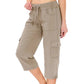 👖🌸 Women's Solid Color High-Waist Drawstring 3/4-Length Cargo Pants – Loose Fit, Multi Pockets, Elastic Waist. Perfect for Daily Casual, Travel or Outdoor Work 🧥✨🌿
