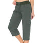 👖🌸 Women's Solid Color High-Waist Drawstring 3/4-Length Cargo Pants – Loose Fit, Multi Pockets, Elastic Waist. Perfect for Daily Casual, Travel or Outdoor Work 🧥✨🌿