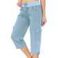 👖🌸 Women's Solid Color High-Waist Drawstring 3/4-Length Cargo Pants – Loose Fit, Multi Pockets, Elastic Waist. Perfect for Daily Casual, Travel or Outdoor Work 🧥✨🌿