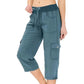 👖🌸 Women's Solid Color High-Waist Drawstring 3/4-Length Cargo Pants – Loose Fit, Multi Pockets, Elastic Waist. Perfect for Daily Casual, Travel or Outdoor Work 🧥✨🌿