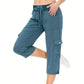 👖🌸 Women's Solid Color High-Waist Drawstring 3/4-Length Cargo Pants – Loose Fit, Multi Pockets, Elastic Waist. Perfect for Daily Casual, Travel or Outdoor Work 🧥✨🌿