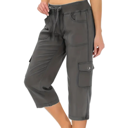 👖🌸 Women's Solid Color High-Waist Drawstring 3/4-Length Cargo Pants – Loose Fit, Multi Pockets, Elastic Waist. Perfect for Daily Casual, Travel or Outdoor Work 🧥✨🌿