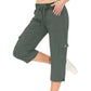 👖🌸 Women's Solid Color High-Waist Drawstring 3/4-Length Cargo Pants – Loose Fit, Multi Pockets, Elastic Waist. Perfect for Daily Casual, Travel or Outdoor Work 🧥✨🌿