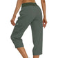 👖🌸 Women's Solid Color High-Waist Drawstring 3/4-Length Cargo Pants – Loose Fit, Multi Pockets, Elastic Waist. Perfect for Daily Casual, Travel or Outdoor Work 🧥✨🌿
