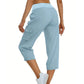 👖🌸 Women's Solid Color High-Waist Drawstring 3/4-Length Cargo Pants – Loose Fit, Multi Pockets, Elastic Waist. Perfect for Daily Casual, Travel or Outdoor Work 🧥✨🌿