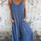 Women's Casual Loose Cotton and Linen Jumpsuit with Pockets
