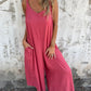 Women's Casual Loose Cotton and Linen Jumpsuit with Pockets