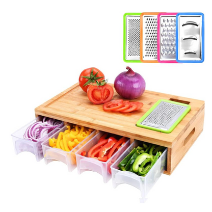🎋🔪 Bamboo Cutting Board with Containers and Graters – 3-in-1: Chop, Grate & Store. Built-in Stainless Steel Grater, 2 Removable Containers. Perfect for Meal Prep & Kitchen Organization! 🥕🧀✨