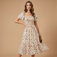 🌸  Hot Sale 50% OFF NOW! 🌸Women's Square Neck Smocked Floral Midi Dress