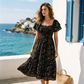 🌸  Hot Sale 50% OFF NOW! 🌸Women's Square Neck Smocked Floral Midi Dress