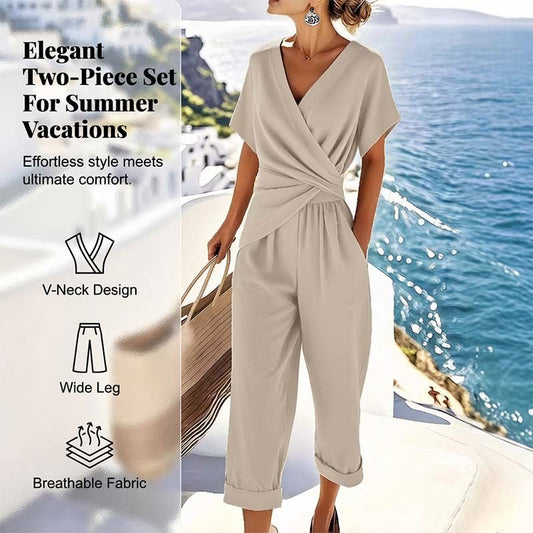 ⏳LAST DAY SALE 68% OFF !!📢Elegant Solid Color Two-Piece Set 👗🌸 Matching Top & Pants, Soft Knit Fabric, High Waist, Casual Chic. Perfect For Office, Date Or Travel! 💼💃✈️