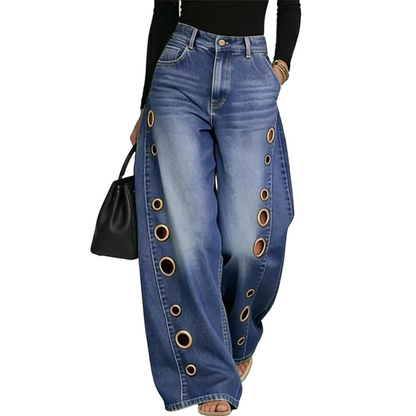 🔥2026 Hot Sale 64% OFF New summer design jeans🎁Women's Wide-Leg Jeans with Grommet Detail